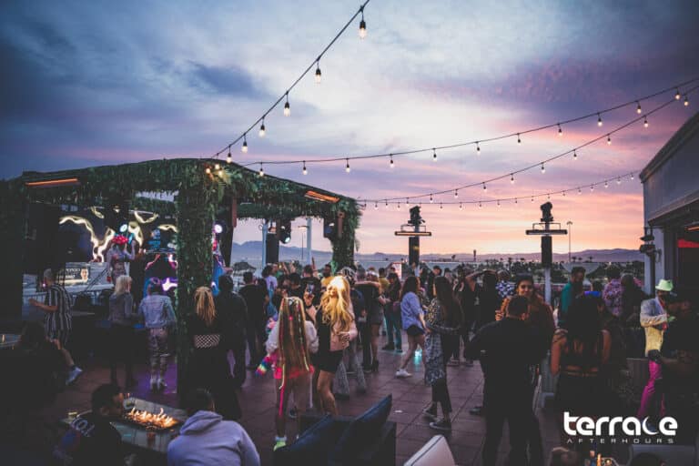 Guests enjoying the sunrise at Terrace Afterhours club in Las Vegas