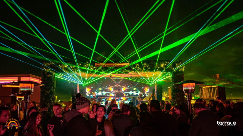 Lasers over the dance floor at Terrace afterhours club in Las Vegas
