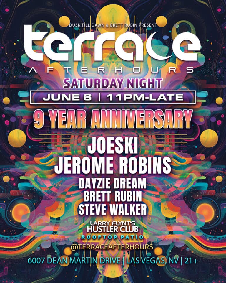 Flyer for Terrace Afterhours 9 Year anniversary party featuring House music DJ Joeski