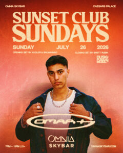 Promotional flyer for Sunset Club Sundays at Omnia Skybar with Omar Plus