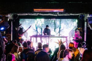 DJ performing in an LED Wall DJ booth at Las Vegas afterhours club